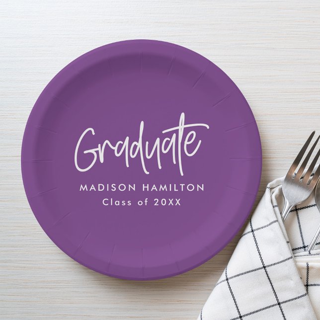Modern Preppy Script Purple Graduation Paper Plates (Creator Uploaded)