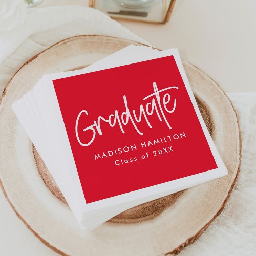 Modern Preppy Script Red Graduation Napkins