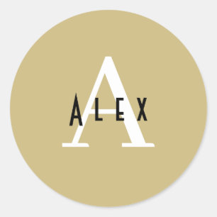 Modern Preppy Tan Monogram Name + Initial Classic Round Sticker