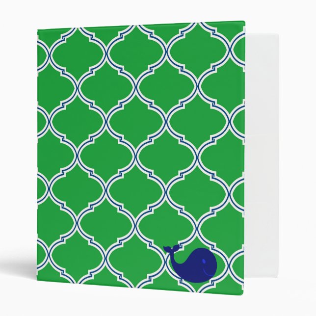 Modern Preppy Whale Green Blue Quatrefoil Binder (Front/Inside)