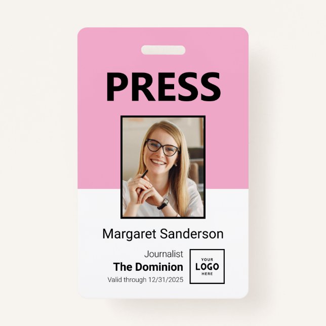 Modern Press ID Badge with Photo and QR Code (Front)