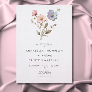 Modern Pressed Pastel Wildflowers Wedding Invitation