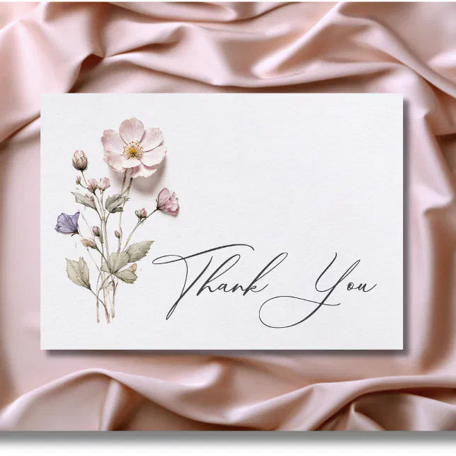 Modern Pressed Pastel Wildflowers Wedding Thank You Card | Zazzle