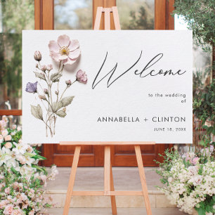 Modern Pressed Pastel Wildflowers Wedding Welcome Foam Board