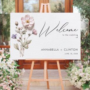 Modern Pressed Pastel Wildflowers Wedding Welcome Foam Board