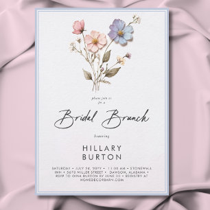 Modern Pressed Wildflowers Blue Bridal Brunch Invitation