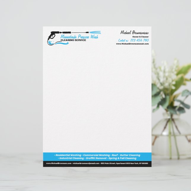 Modern Pressure Washing Pro Power House Cleaning Letterhead (Standing Front)