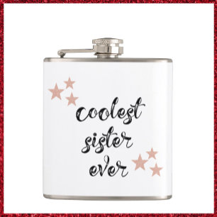 Modern Pretty Black & Pink Coolest Sister Ever Flask