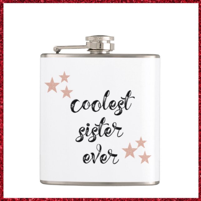 Modern Pretty Black & Pink Coolest Sister Ever Flask (Creator Uploaded)