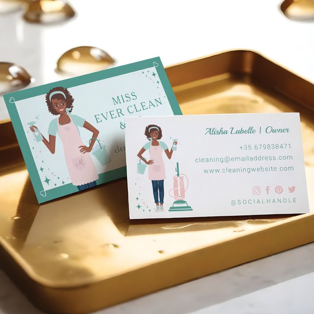 Modern Pretty Black Woman Cleaning & Maid Services Business Card (Modern Pretty Black Woman Cleaning & Maid Services )
