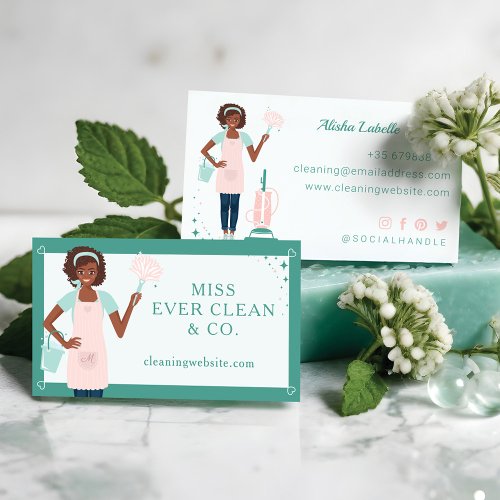 Modern Pretty Black Woman Cleaning  Maid Services Business Card