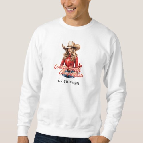 Modern pretty blonde Christmas cowgirl with hat Sweatshirt