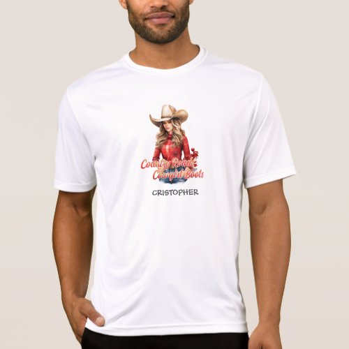 Modern pretty blonde Christmas cowgirl with hat T_Shirt