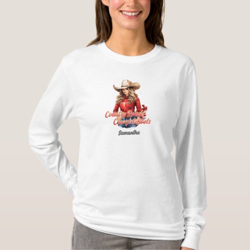 Modern pretty blonde Christmas cowgirl with hat T_Shirt