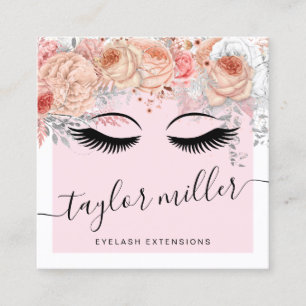 Modern pretty blush pink floral eyelash extensions square business card