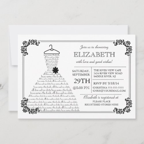 Modern Pretty Bride Wedding Dress Bridal Shower Personalized Invitations