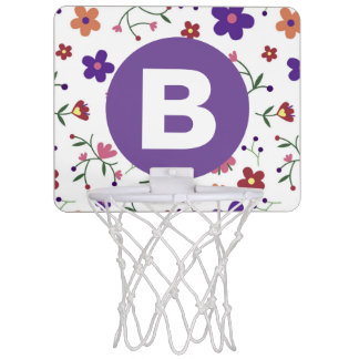 Modern Pretty Colorful Floral Purple Monogram Mini Basketball Hoop