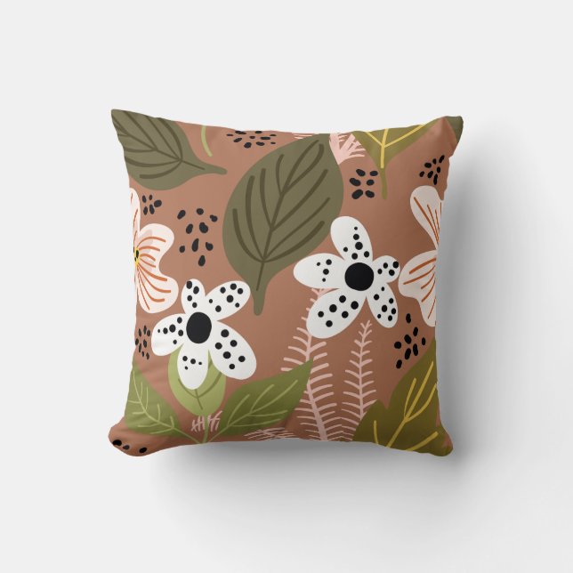 Modern Pretty Foliage Floral Pattern Throw Pillow (Front)
