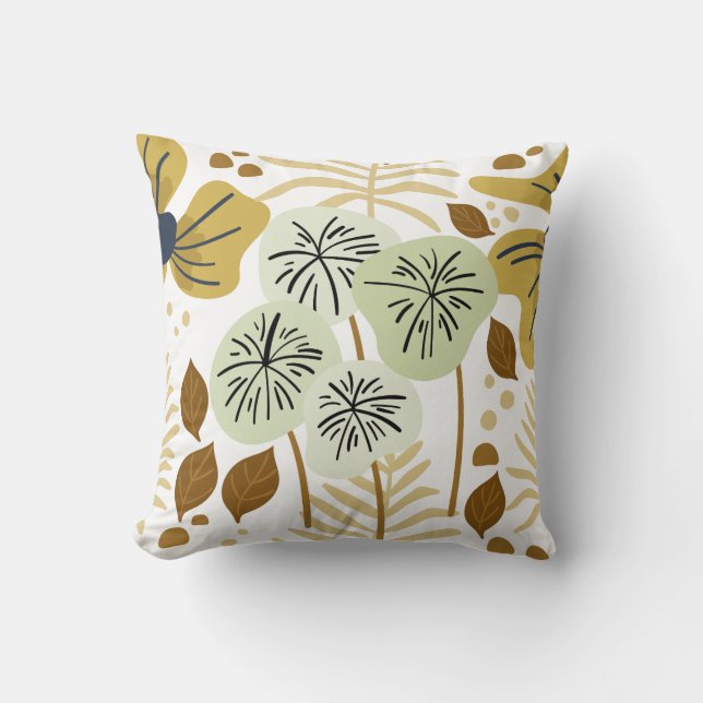 Modern Pretty Foliage Floral Pattern Throw Pillow (Front)
