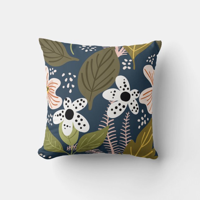 Modern Pretty Foliage Floral Pattern Throw Pillow (Front)