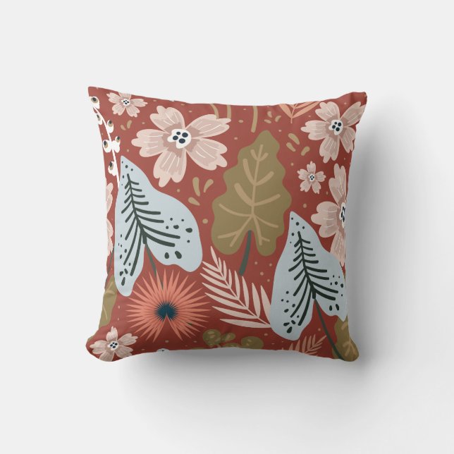 Modern Pretty Foliage Floral Pattern Throw Pillow (Front)