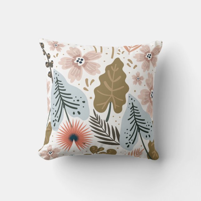 Modern Pretty Foliage Floral Pattern Throw Pillow (Front)