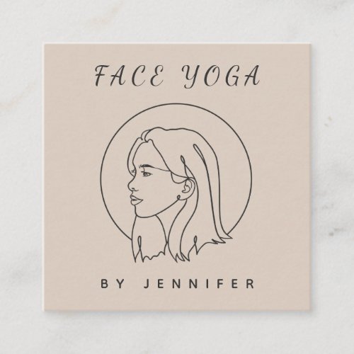 Modern Pretty Girl Line Illustration Face Yoga  Square Business Card