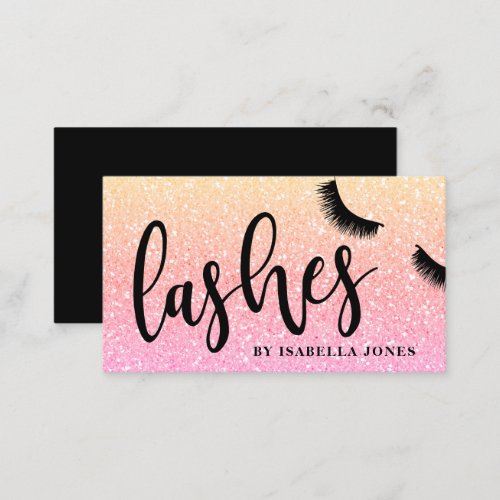Modern pretty girly bright ombre glitter lashes business card