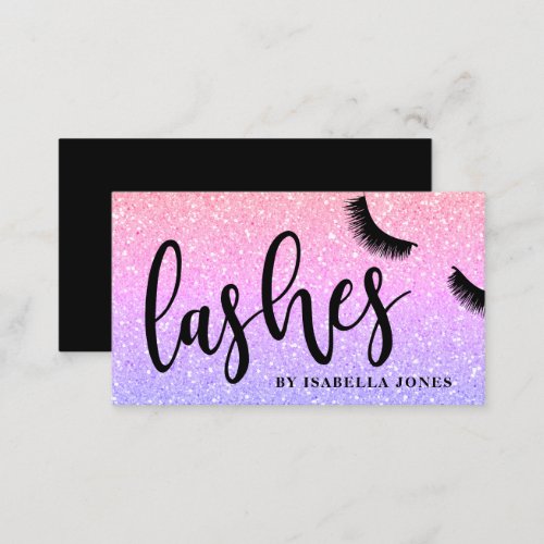 Modern pretty girly bright ombre glitter lashes business card