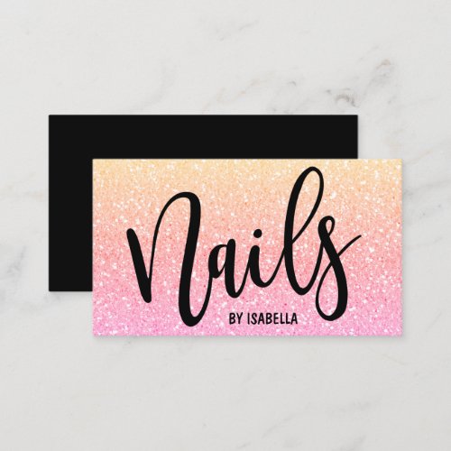 Modern pretty girly bright ombre glitter nails business card