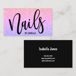 Modern pretty girly bright ombre glitter nails business card