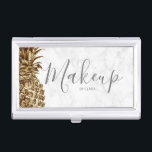 Modern pretty gold pineapple makeup artist business card case<br><div class="desc">Elegant and cute faux gold pineapple and white marble.</div>