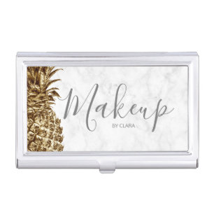 Modern pretty gold pineapple makeup artist business card case