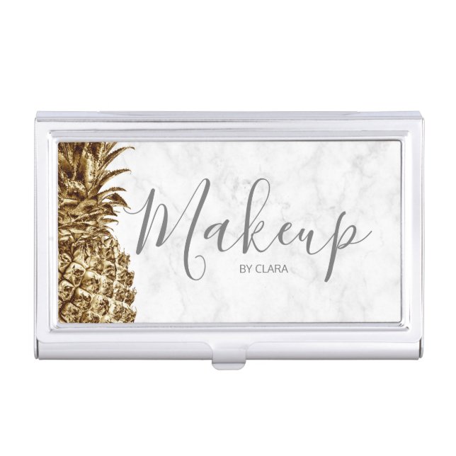 Modern pretty gold pineapple makeup artist business card case (Front)