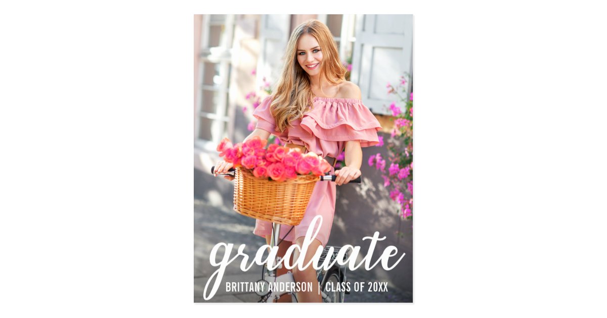 Modern Pretty Graduation Announcement (Blank Back) Postcard | Zazzle.com