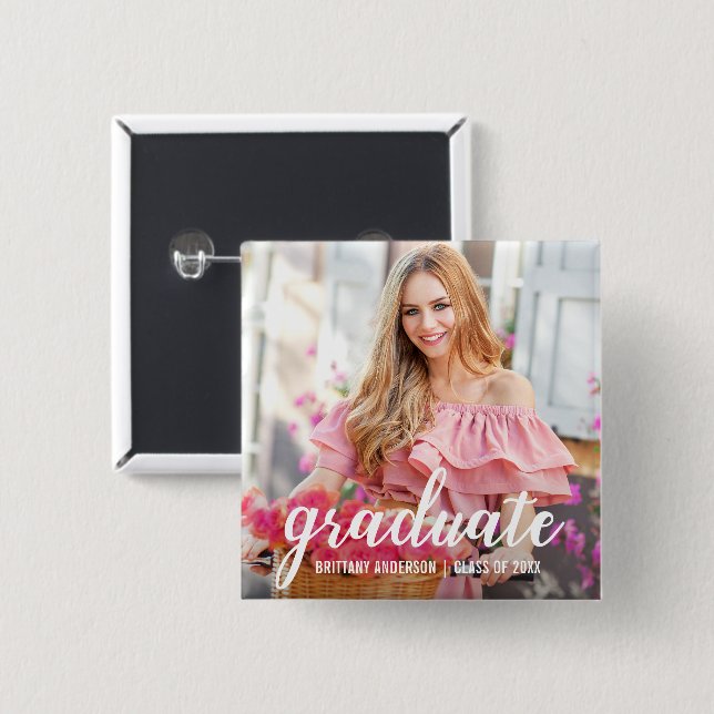 Modern Pretty Graduation Announcement Photo Button (Front & Back)