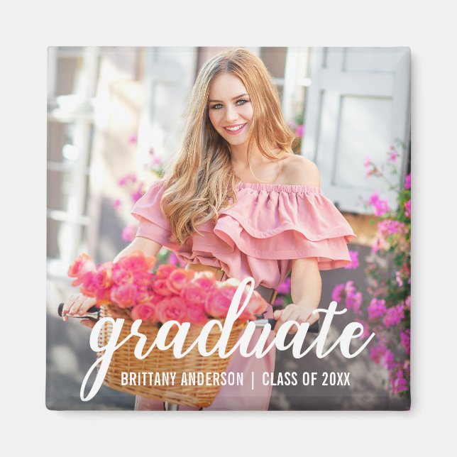 Modern Pretty Graduation Announcement Photo Sq Magnet (Front)