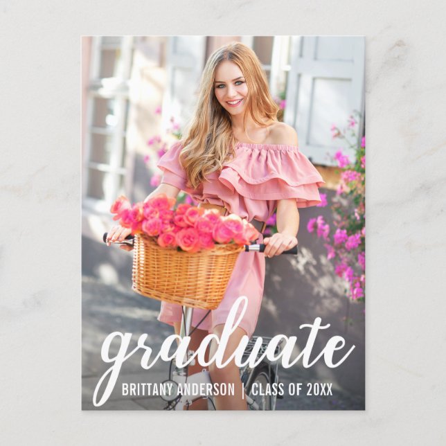 Modern Pretty Graduation Party Invitation Photo Postcard (Front)
