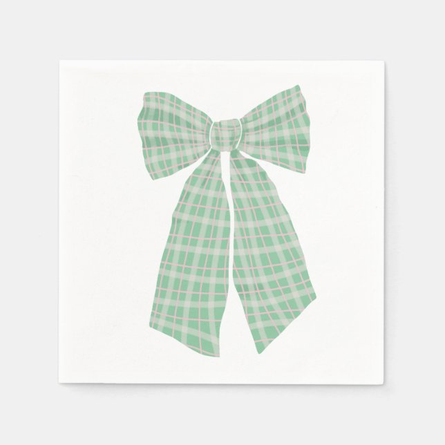 Modern Pretty Green Gingham Romantic Coquette Bow Napkins (Front)