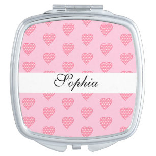 Modern Pretty Heart Shape With dots Personalized Compact Mirror