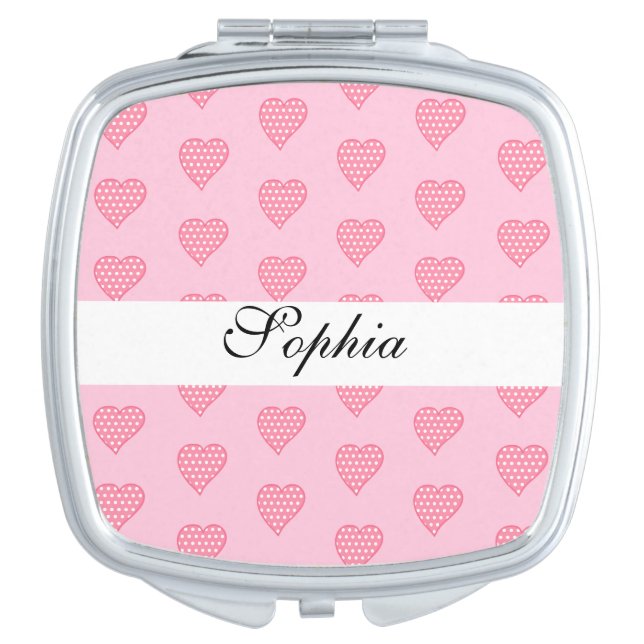Modern Pretty Heart Shape With dots Personalized   Compact Mirror (Front)