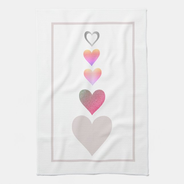 Modern Pretty Hearts Cute Simple Kitchen Towel (Vertical)