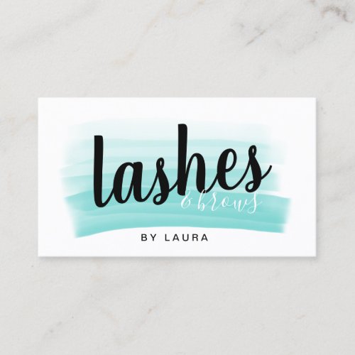 Modern pretty lashes and brows mint brushstroke business card