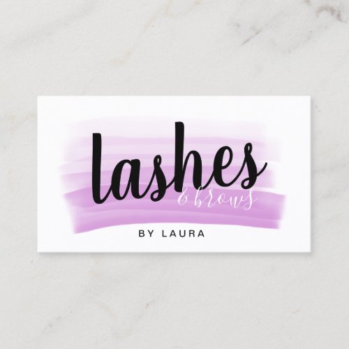 Modern pretty lashes and brows purple brushstroke business card
