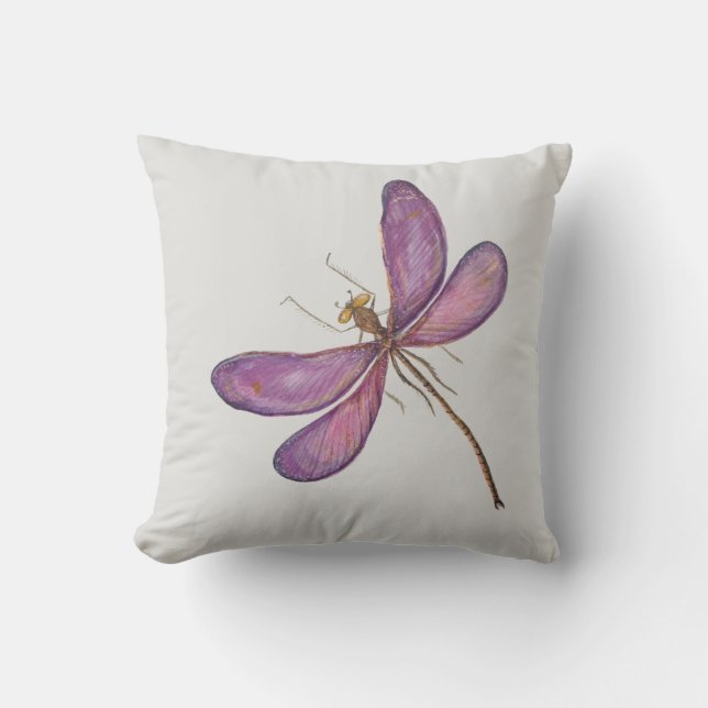 Modern Pretty Pink Dragonfly Silver Background Throw Pillow (Front)