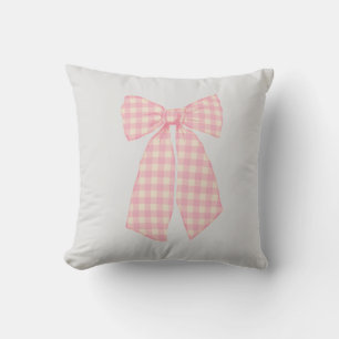 Modern Pretty Pink Gingham Romantic Coquette Bow Throw Pillow