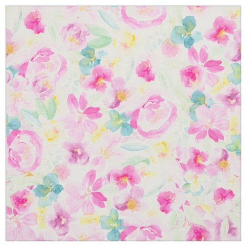 Modern pretty pink loose floral watercolor pattern fabric