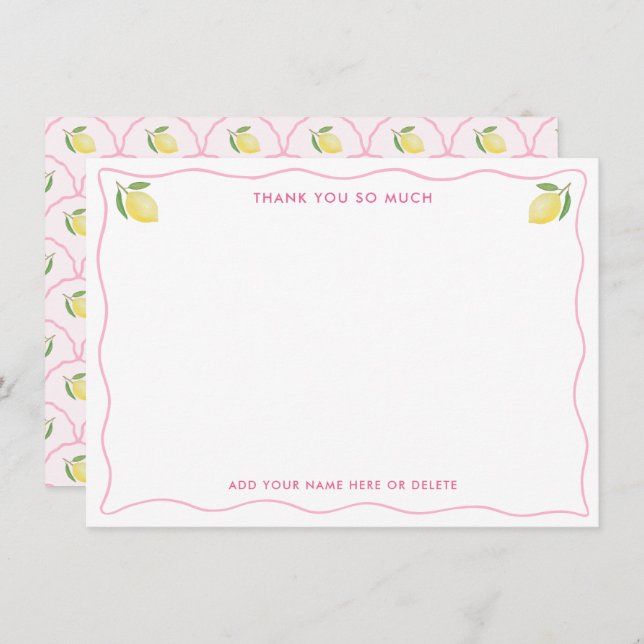 Modern Pretty Pink Wavy Border Citrus Baby Shower Thank You Card (Front/Back)