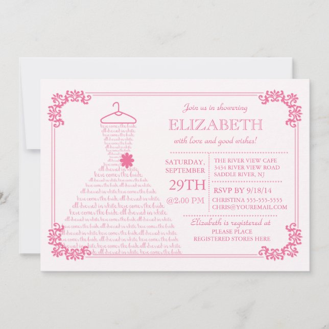 Modern Pretty Pink Wedding Dress Bridal Shower Invitation (Front)