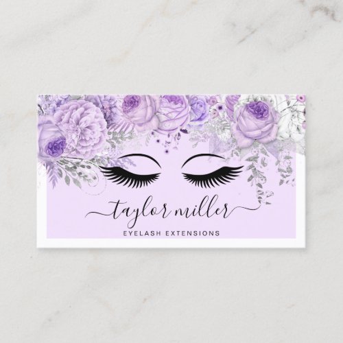 Modern pretty purple floral eyelash extensions business card